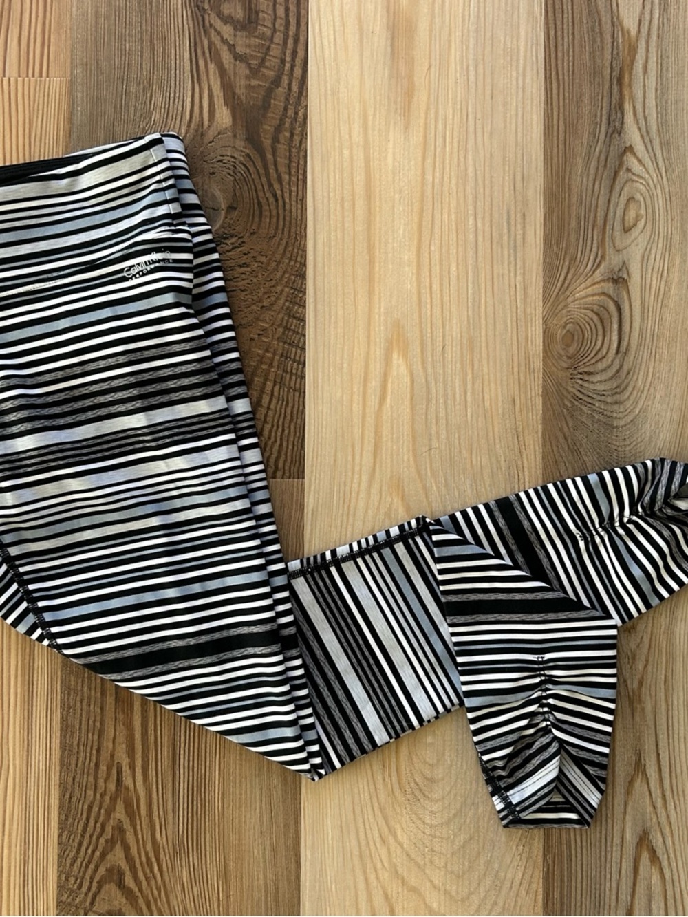 Calvin Klein Black and White Striped Performance Leggings